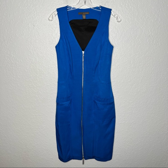 Andy The Anh Womens Sleeveless Full Zip Up Bodycon Dress Blue Sz 4 French Linen - Picture 1 of 8